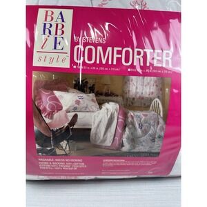 Vintage 1990 BARBIE Style Twin Comforter Blanket White & Pink